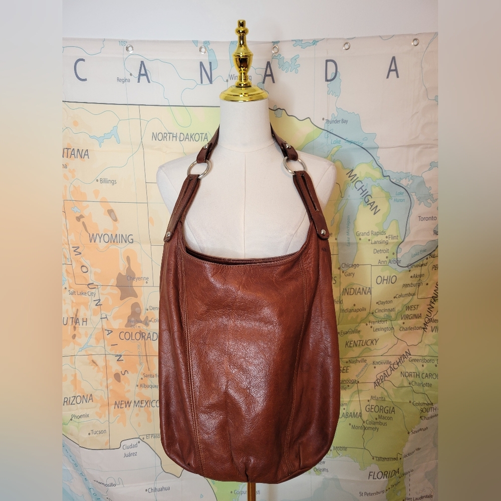 Vintage Brown Leather Shoulder Bag Purse Satchel